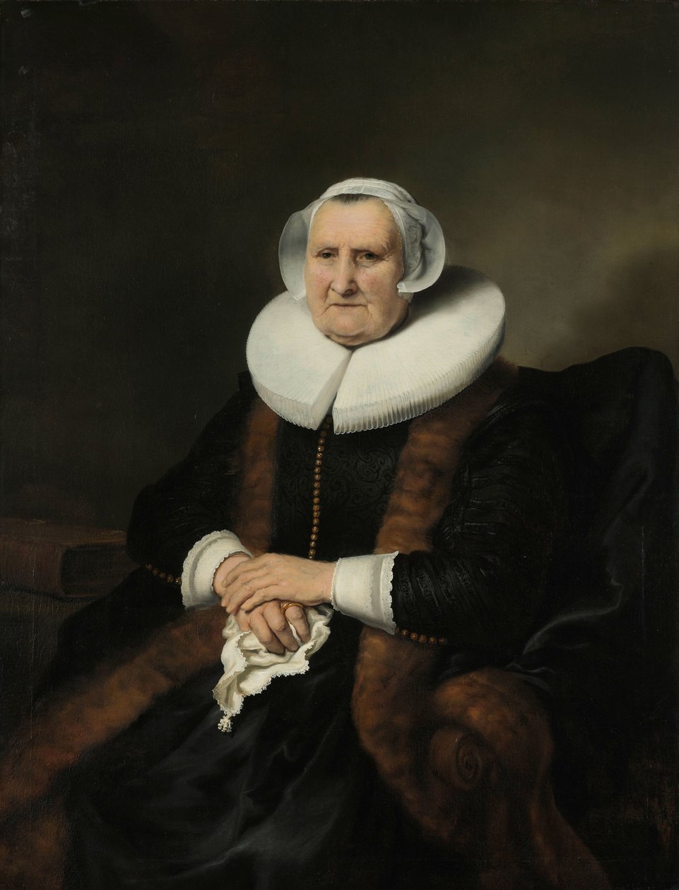 Egy idős hölgy, esetleg Elisabeth Bas portréja Egy idős hölgy portréja, valószínűleg Elisabeth Jacobsdr Bas (1571-1649), Jochem Hendricksz Swartenhont özvegye alkotó: Ferdinand Bol (attributed to)