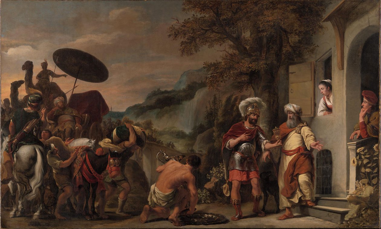 Elizeus visszautasítja Naámán ajándékait alkotó: Ferdinand Bol
