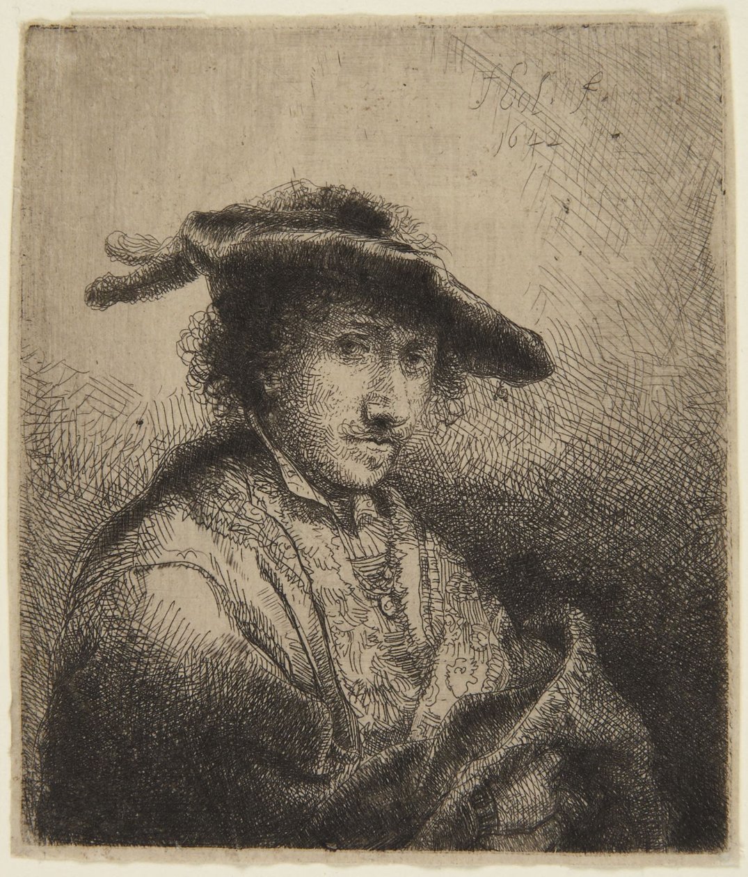 Férfi tollal a sapkájában alkotó: Ferdinand Bol