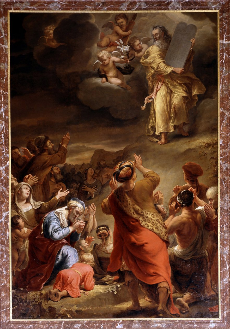 Mózes leszáll a Sínai-hegyről a Tízparancsolattal par Bol, Ferdinánd (1616-1680). Olaj, vászon, mérete: 423x284 alkotó: Ferdinand Bol