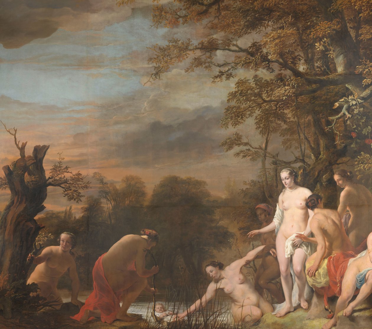 A fáraó lánya felfedezi Mózest a rohanó kosárban alkotó: Ferdinand Bol