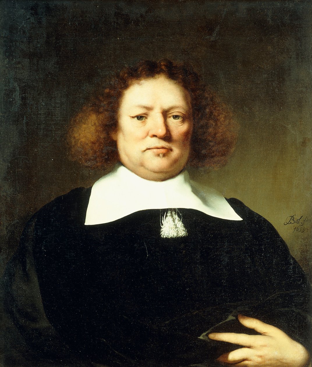 Lord Hebdonnak mondott úriember portréja, félalakos, fekete jelmezt és fehér gallért visel, 1659 alkotó: Ferdinand Bol