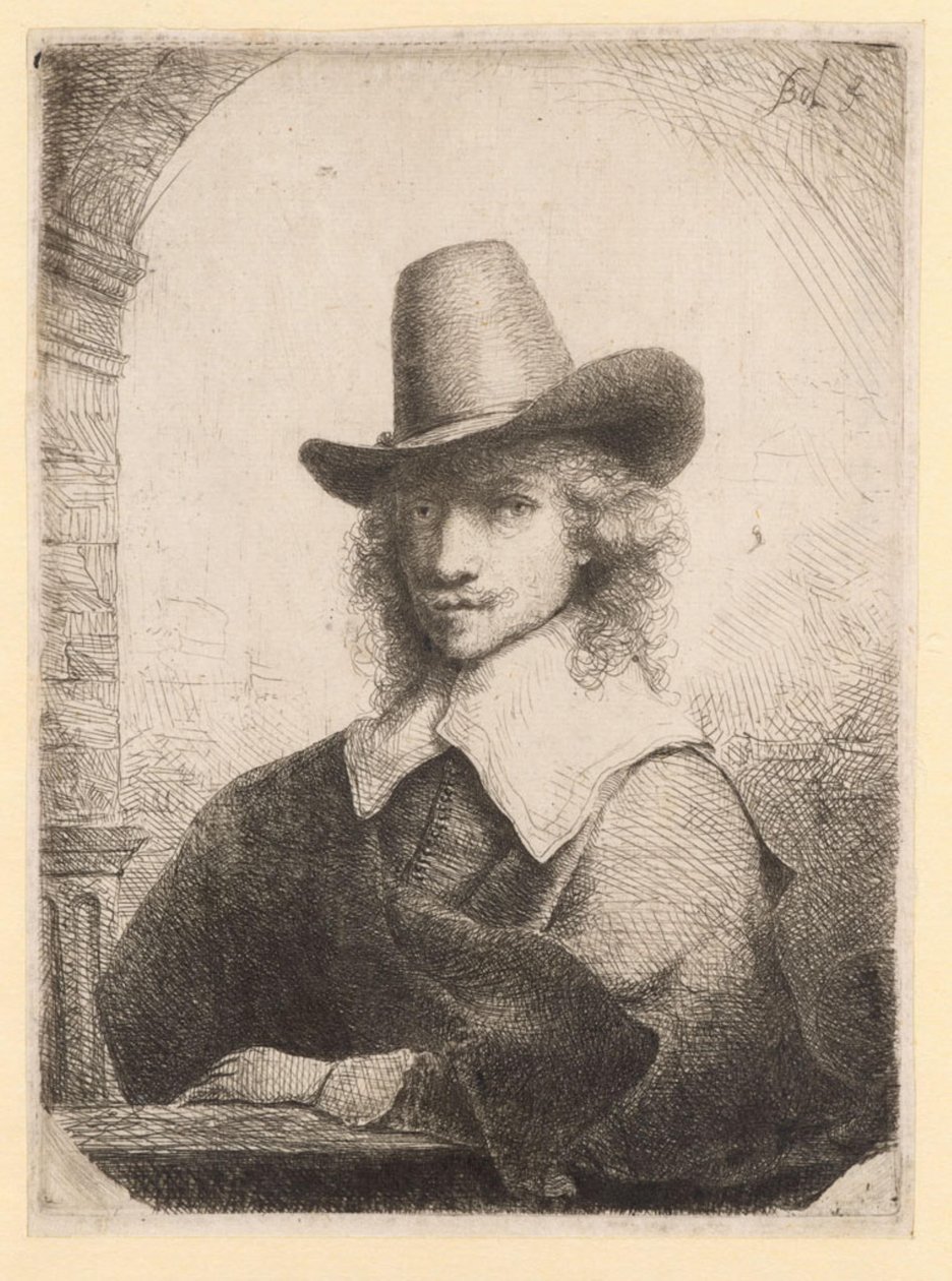 Magas kalapot viselő férfi portréja alkotó: Ferdinand Bol