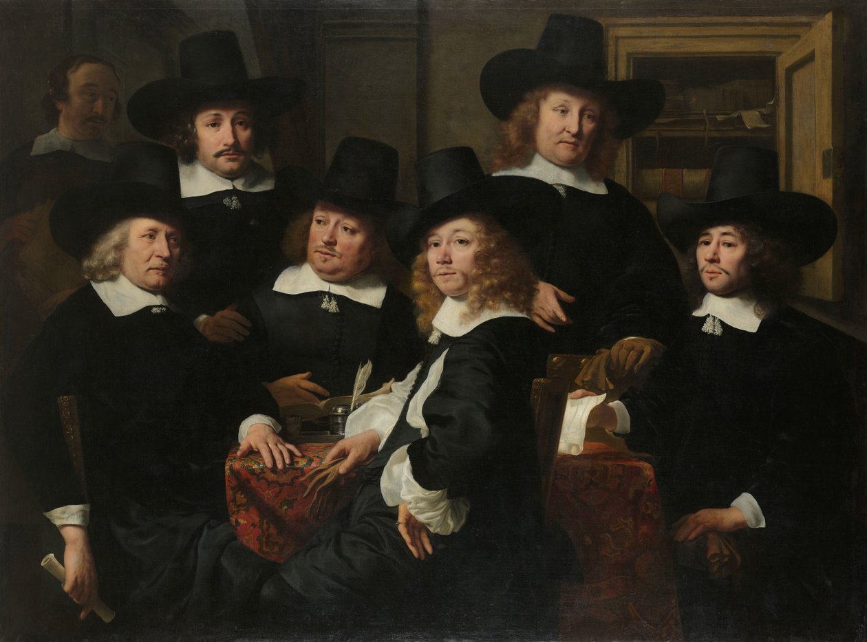 A Nieuw Zijds Szegények Szabadtéri Segítő Intézetének hat régense és gyöngye, Amszterdam, 1657 alkotó: Ferdinand Bol