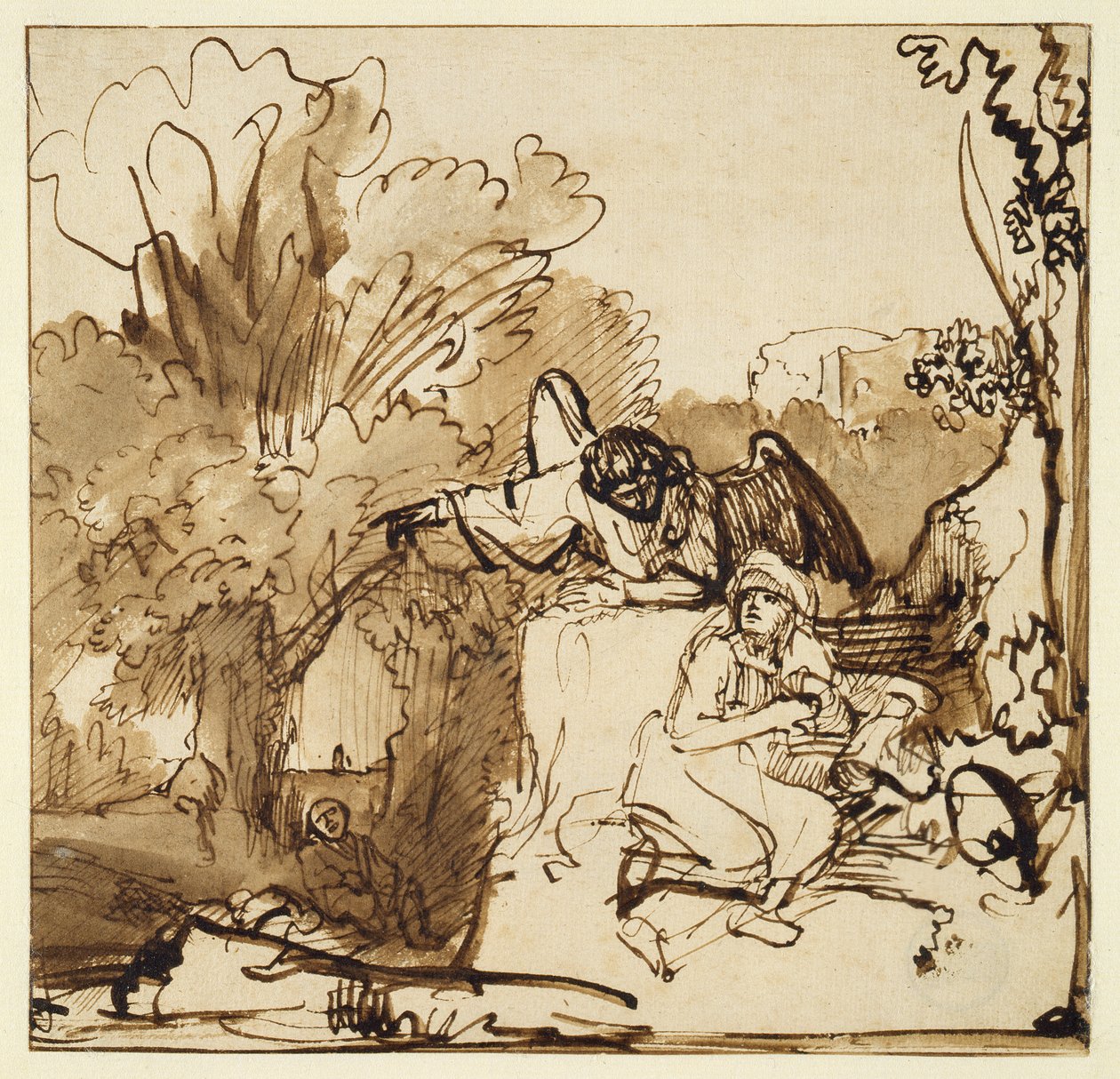 Az angyal megjelenik Hágárnak és Izmaelnek (toll és tinta, és papíron mossa le) alkotó: Ferdinand Bol