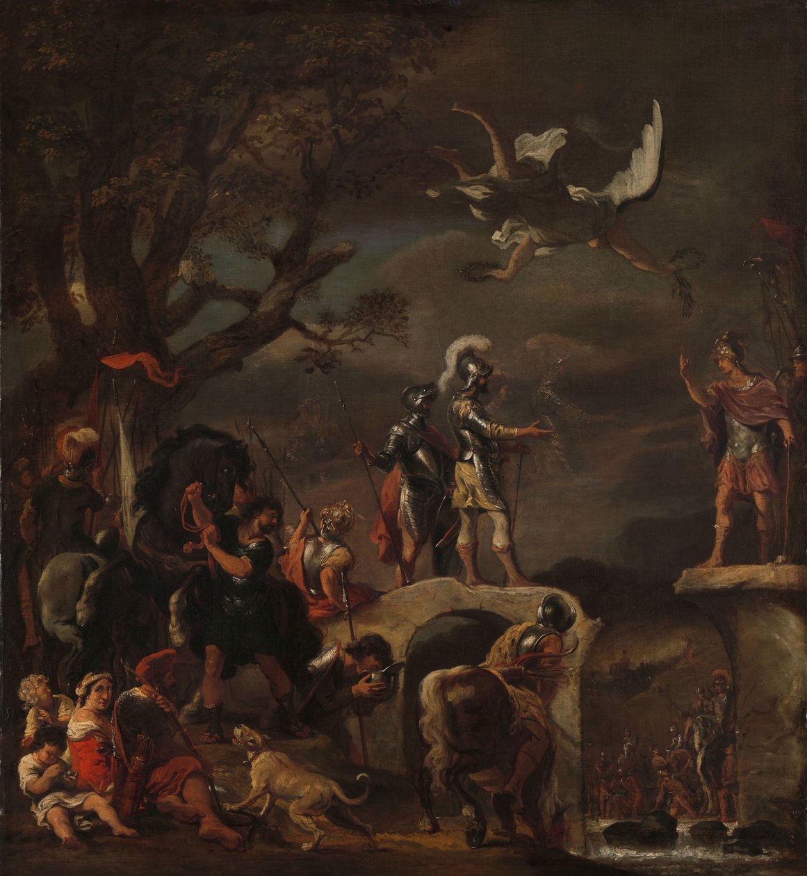 Béketárgyalások Claudius Civilis és Quintus Petillius Cerealis között a lebontott hídon. alkotó: Ferdinand Bol