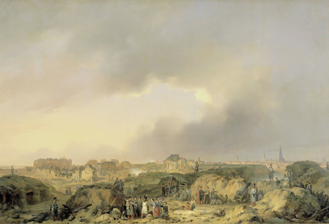 Antwerpen fellegvára röviddel az 1832. november 19-i és december 23-i ostrom, valamint a holland Garisson franciáknak való átadása után alkotó: Ferdinand De Braekeleer (I)