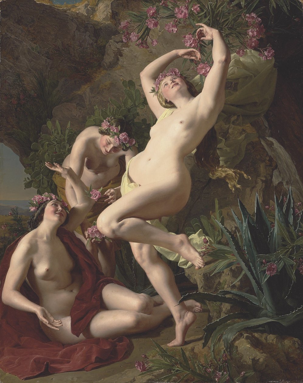 Német: Die drei Nymphen des Homer Három rózsával koszorúzott grácia alkotó: Ferdinand Georg Waldmuller