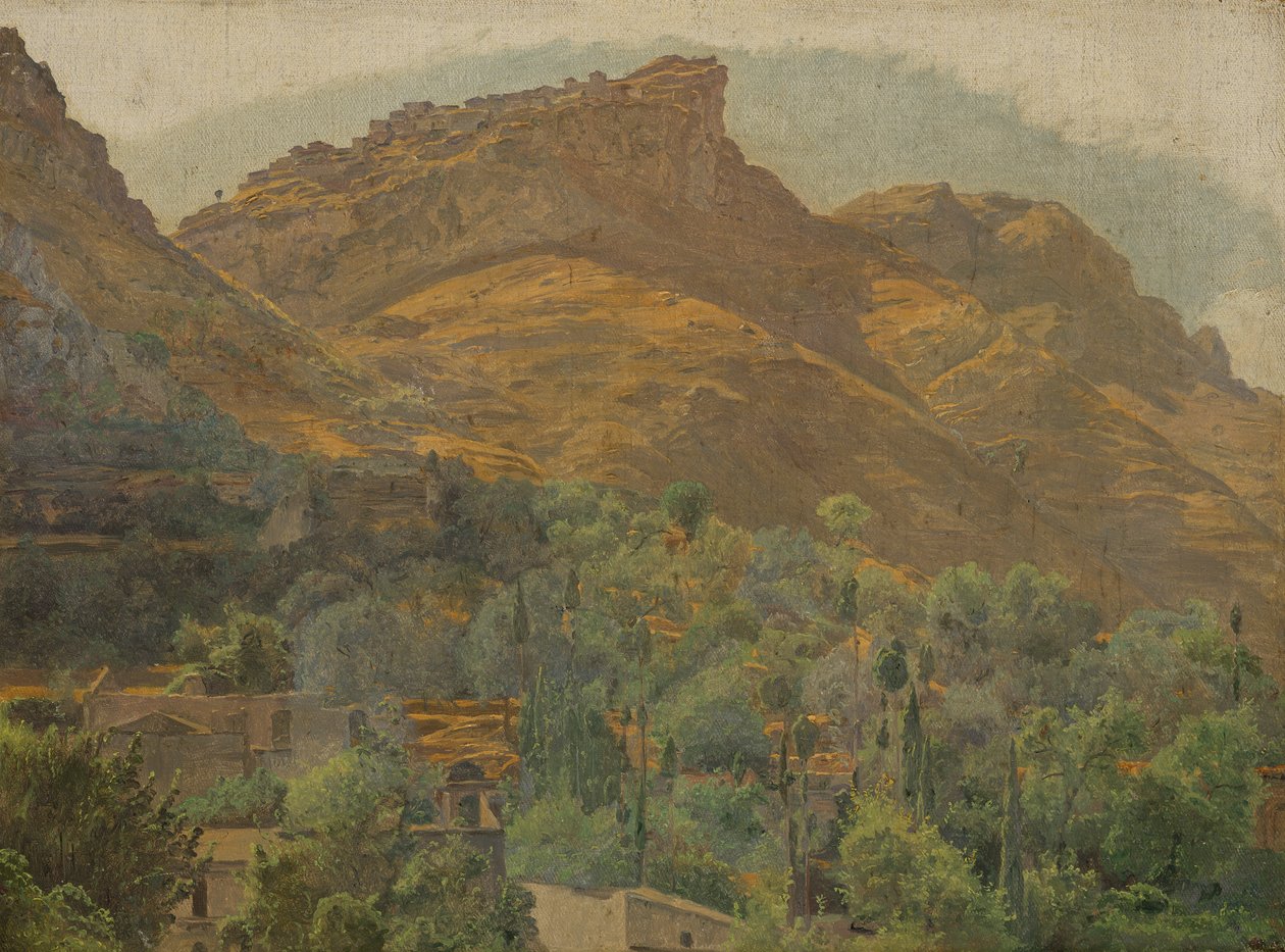 Kilátás Mola hegyi városára, Taormina közelében alkotó: Ferdinand Georg Waldmuller