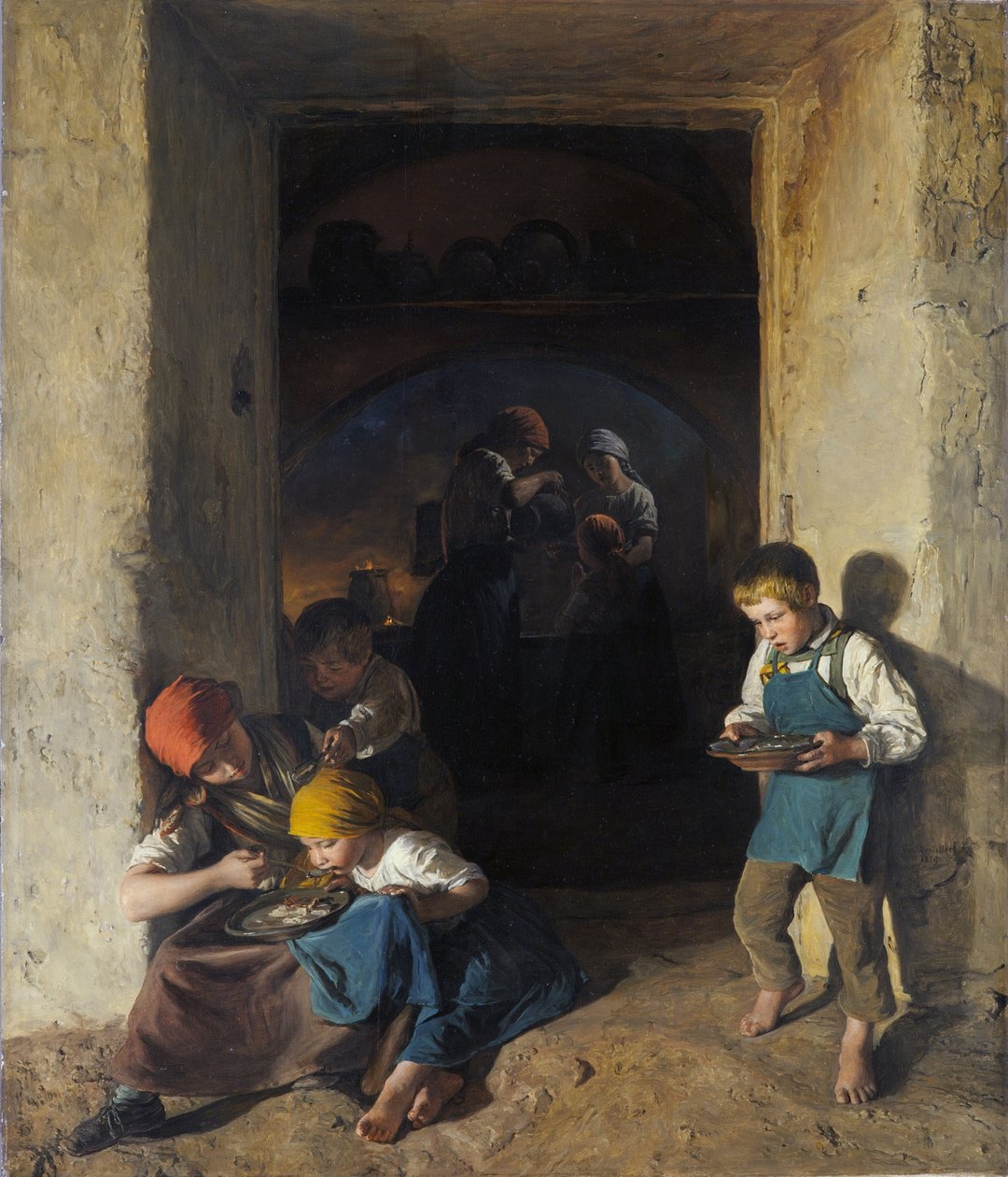 Gyermekek fogadják a reggelit alkotó: Ferdinand Georg Waldmuller