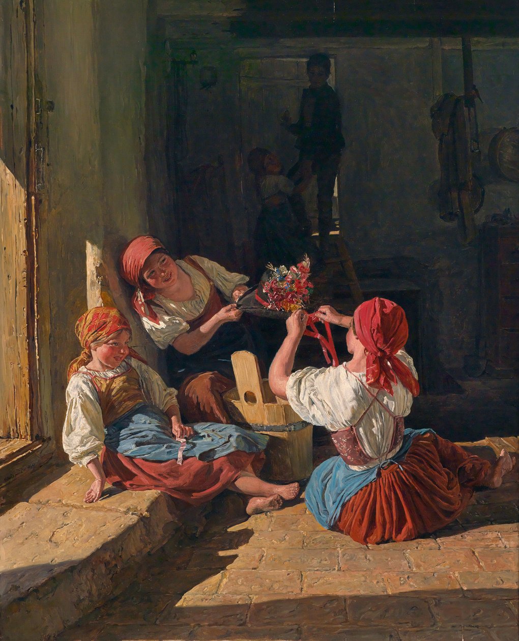 Gyerekek sorkatonai kalapot díszítő, 1854 alkotó: Ferdinand Georg Waldmuller