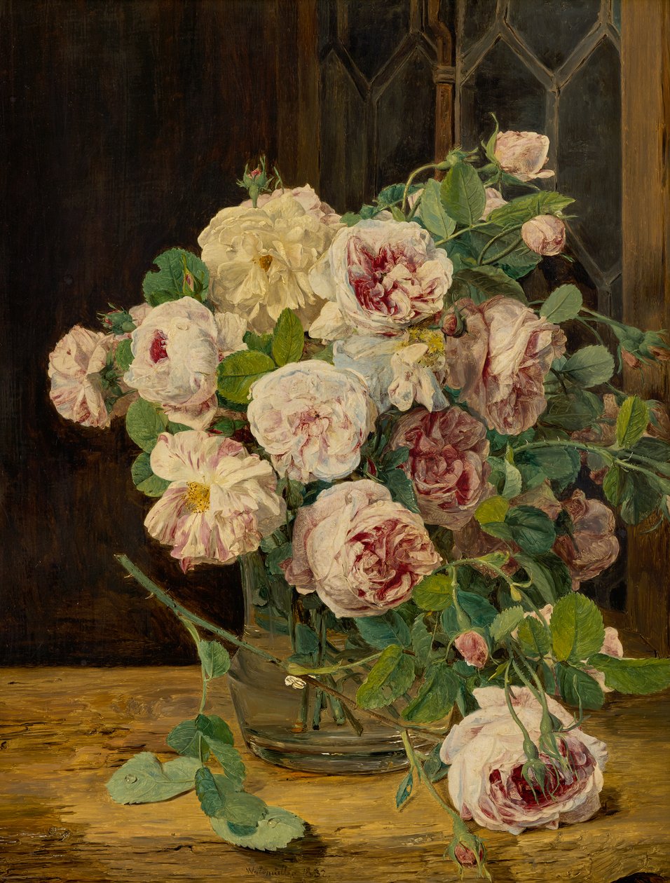 Csokor rózsa az ablakon alkotó: Ferdinand Georg Waldmuller