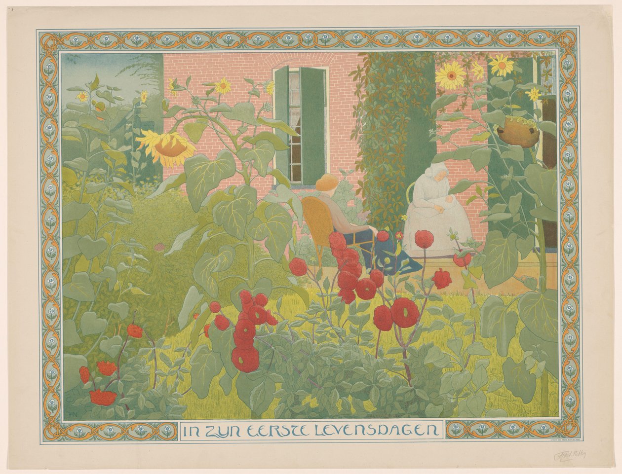 Twee vrouwen met baby In zijn eerste levensdagen (title on object) alkotó: Ferdinand Hart Nibbrig (signed by artist)