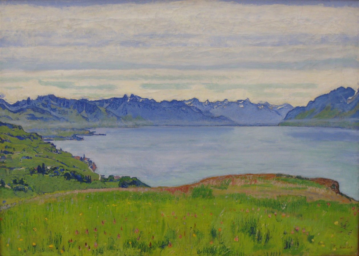 Táj a Genfi-tónál, kilátással Valais felé alkotó: Ferdinand Hodler
