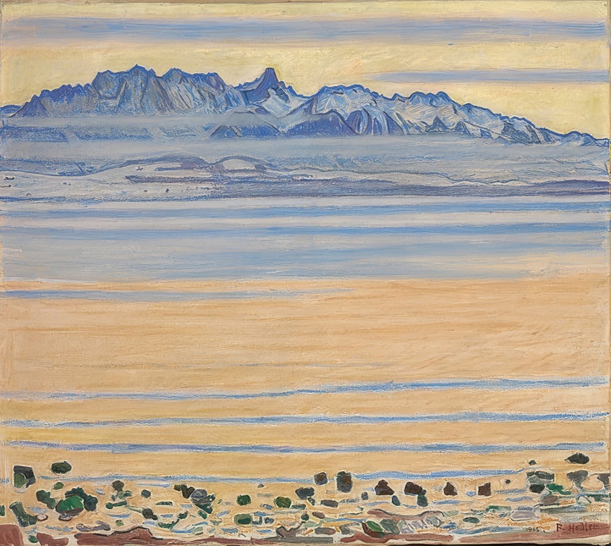 Thun-tó a Stockhorn-lánccal. 1904 alkotó: Ferdinand Hodler