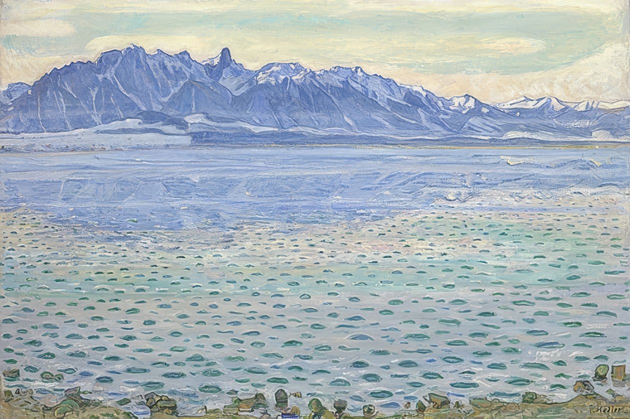 Thun-tó a Stockhorn-lánccal. 1904 alkotó: Ferdinand Hodler