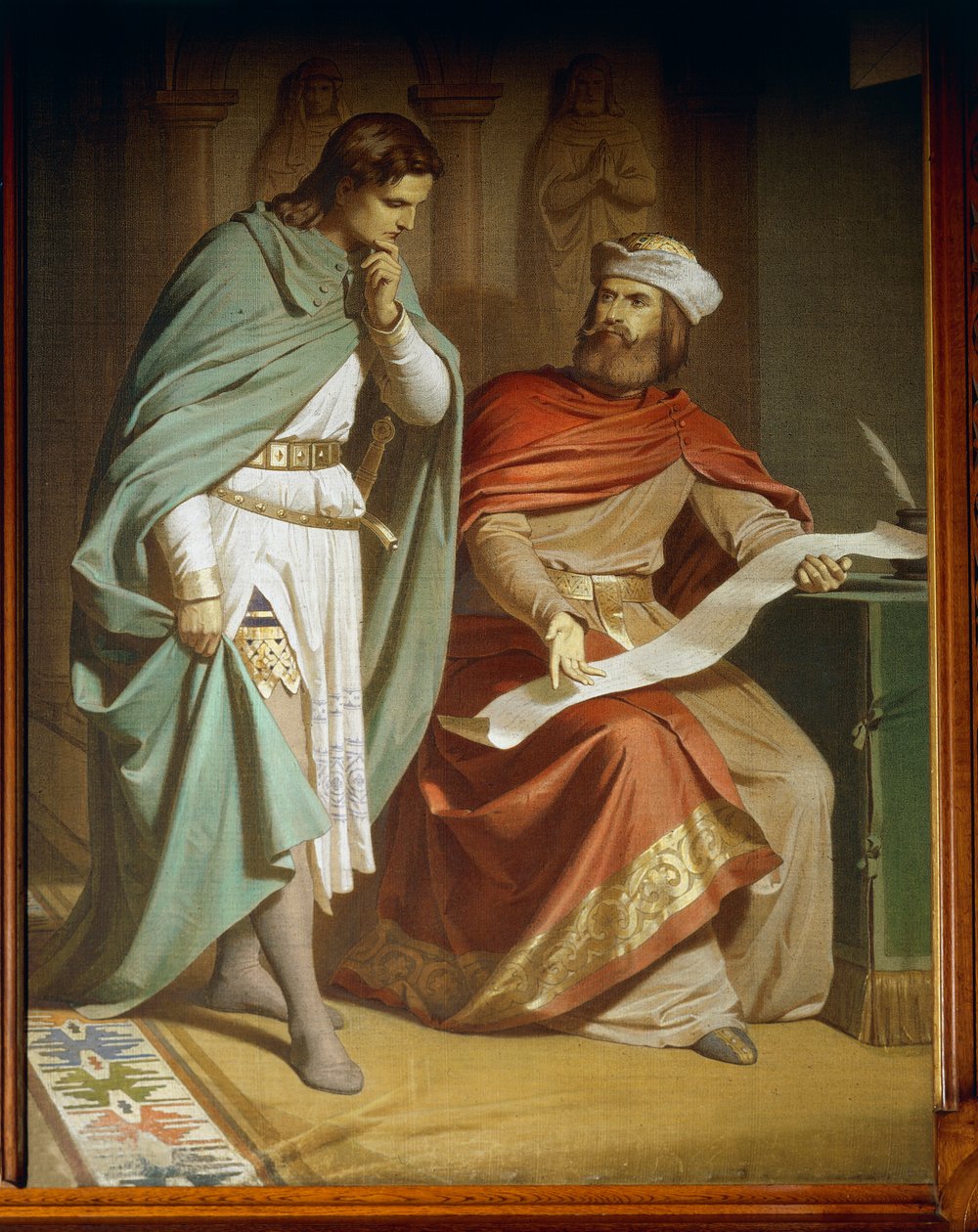 Wolfram von Eschenbach fordítja a "Willehalm" című verset Walther von der Vogelweide-nek a Tannhauser-sagából, Étkező (olaj, vászon). alkotó: Ferdinand II Piloty