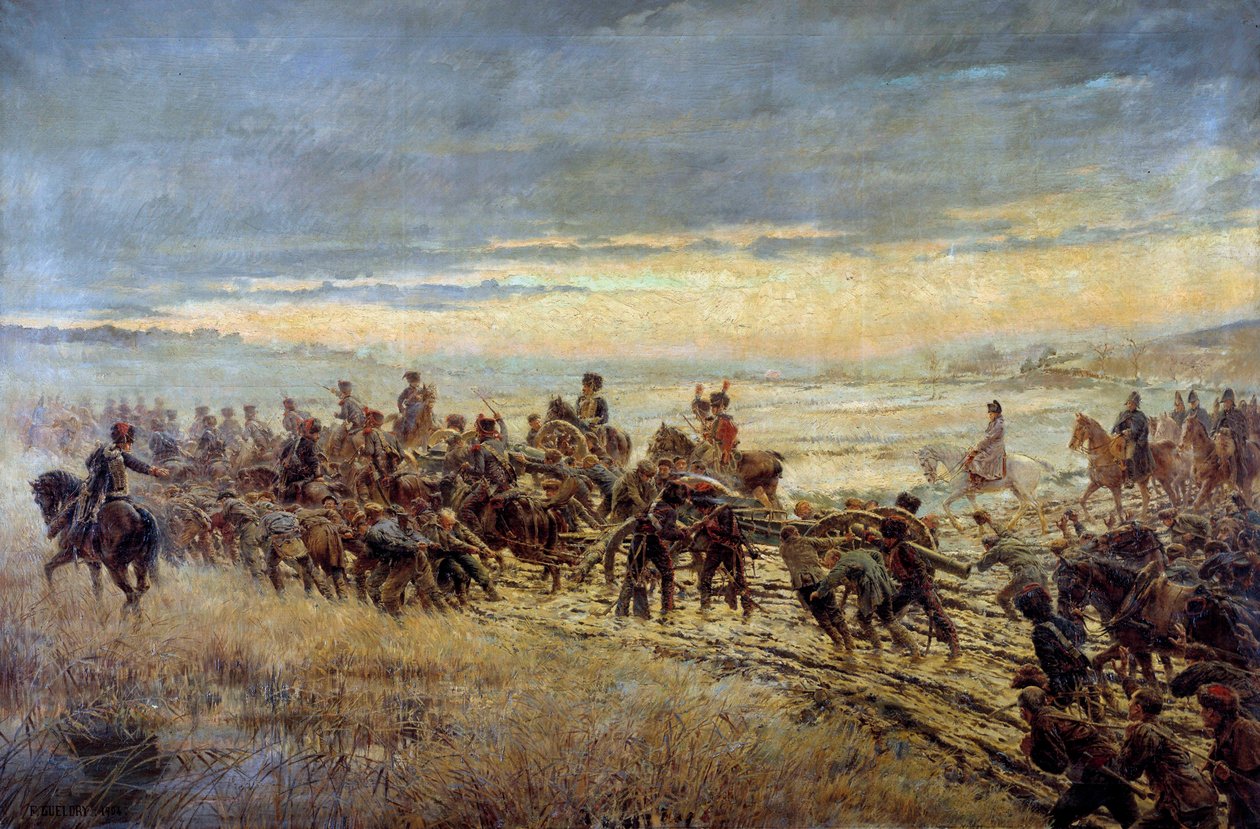 A montmiraili csata előestéje 1814.02.10. Ferdinand Joseph Gueldry (1858-1945) festménye 1903-1904 V. 1,3x3,5 m Párizs, Musee de l