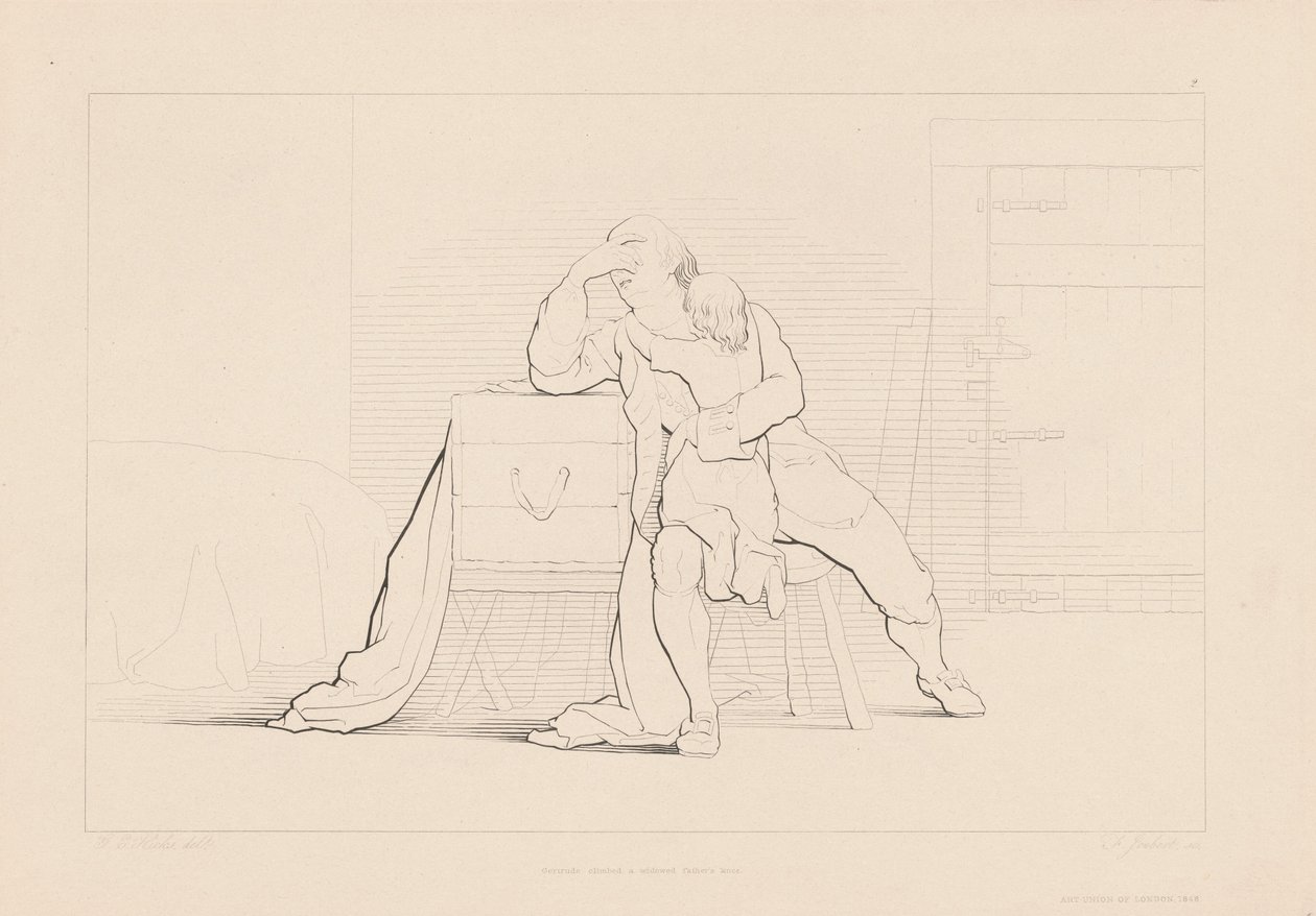 Gertrude felmászott egy özvegy apa térdére alkotó: Ferdinand Joubert, after George Elgar Hicks
