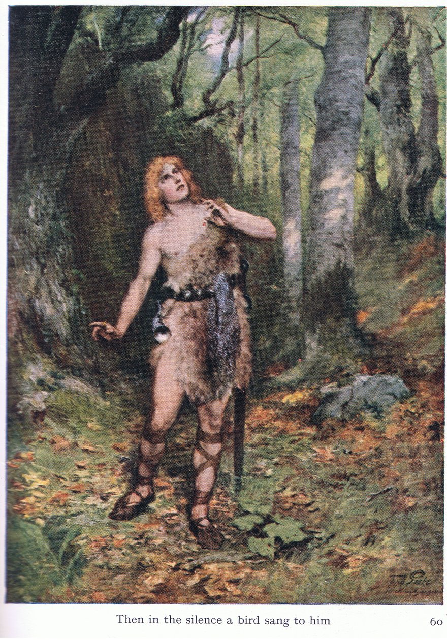 Aztán a csendben egy madár énekelt neki, illusztráció a Wagners Operas kocsmából. George Harrap & Co Ltd 1932 alkotó: Ferdinand Lecke