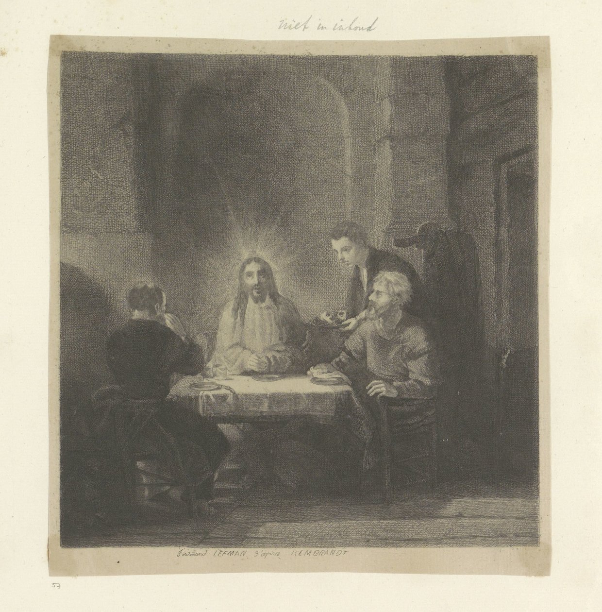 Maaltijd te Emmaus Nyolcvanöt eredeti nyomat gyűjteménye (sorozat címe) alkotó: Ferdinand Lehman