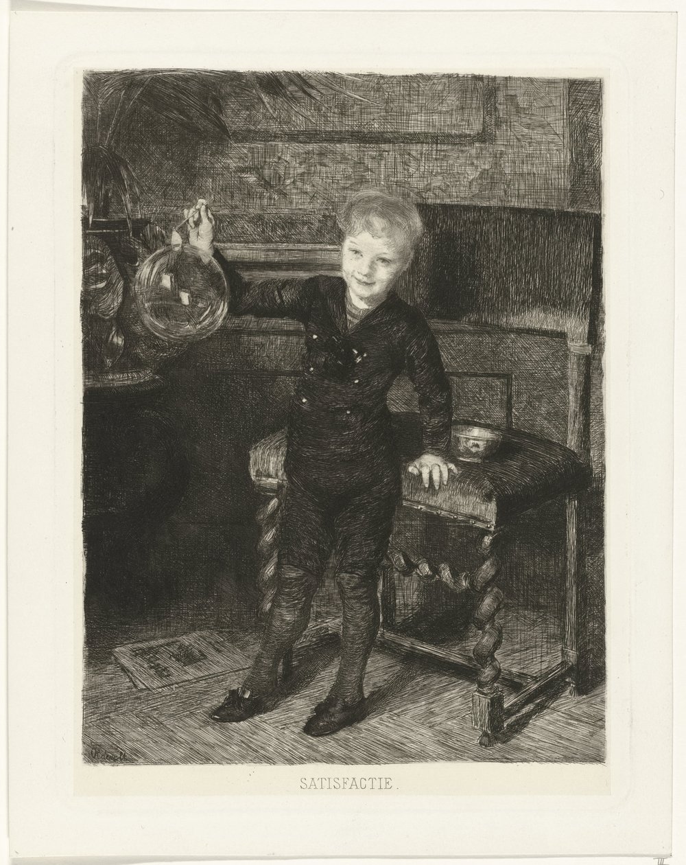 Fiú buborékokat fúj Elégedettség (cím a tárgyon) alkotó: Ferdinand Oldewelt