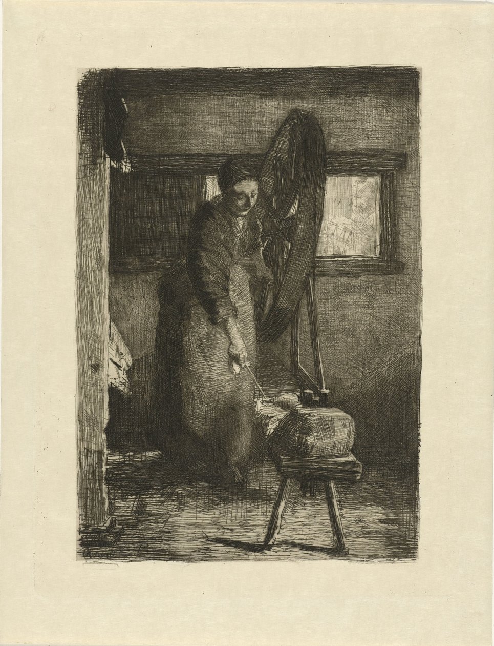 Spinster munka közben Munkahelyen (cím az objektumon) alkotó: Ferdinand Oldewelt