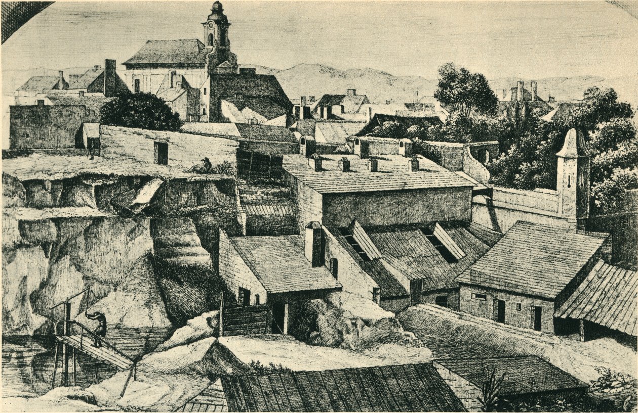Kőbánya Alt-Matzleinsdorfban, a bécsi Szent Flórián plébániatemplommal, 1814-1815, 1943. alkotó: Ferdinand Olivier