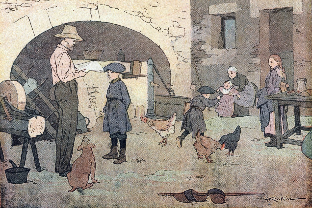 Otthon, a gyermekkori képeskönyvben, 1900 körül (metszet) alkotó: Ferdinand Raffin