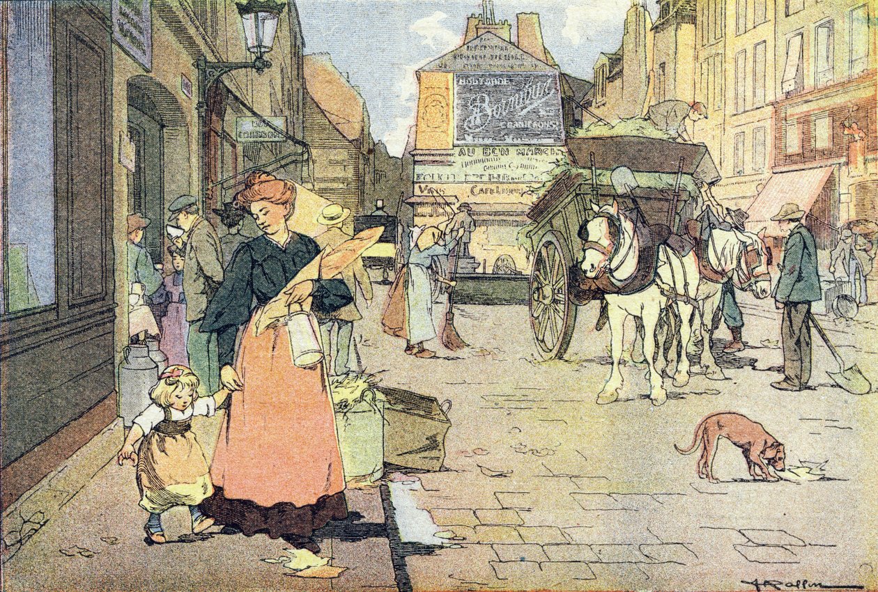 Reggel, a Gyermekkori képeskönyvben, 1900 körül (metszet) alkotó: Ferdinand Raffin