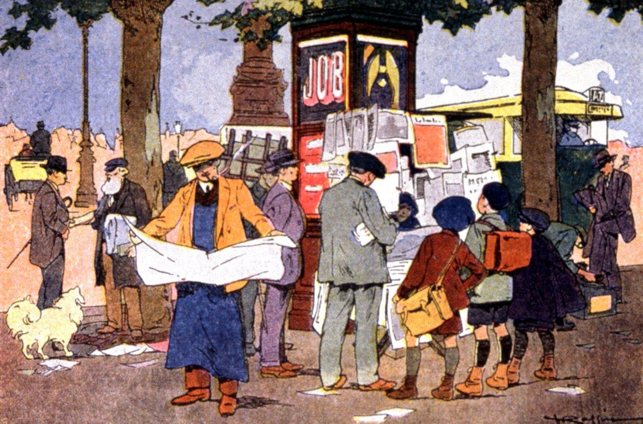 Újságkioszk a Bastille téren, 1910 körül (illusztráció) alkotó: Ferdinand Raffin