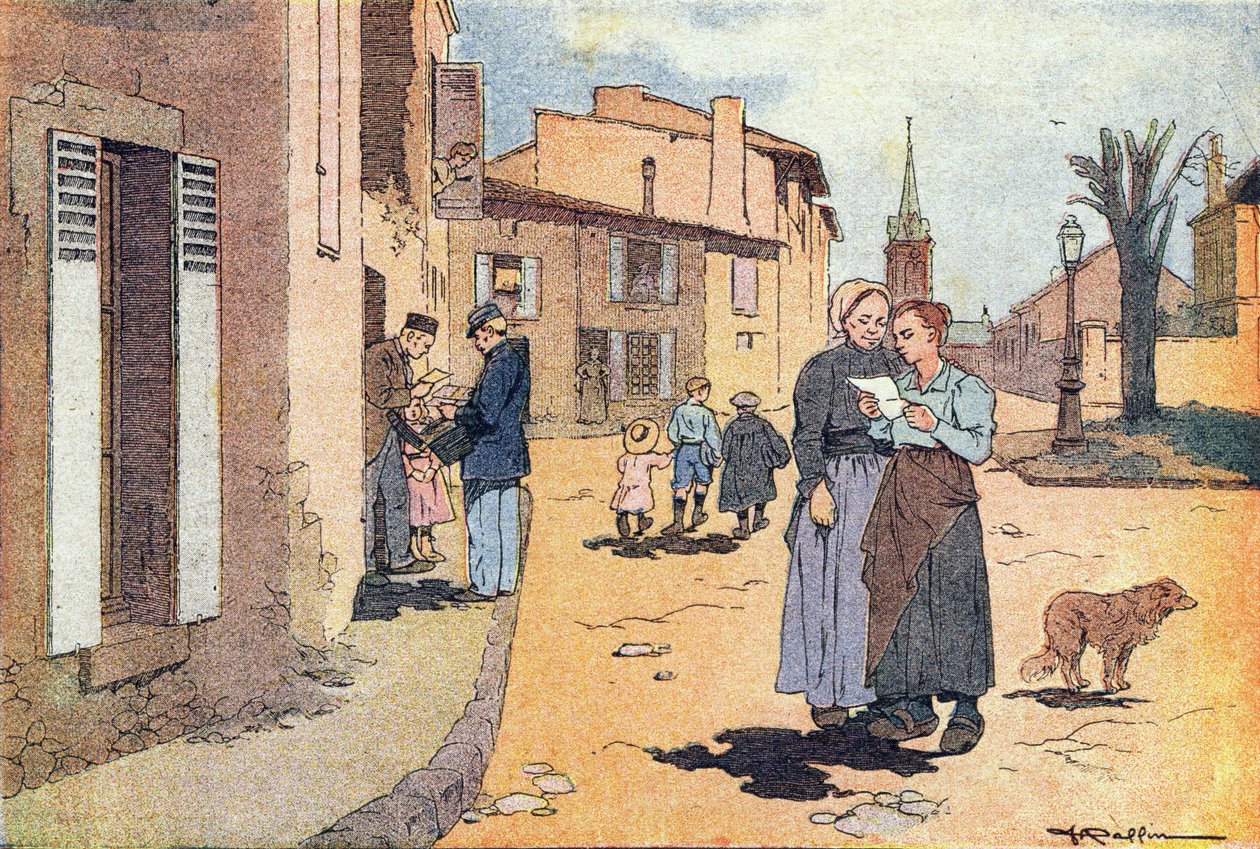 A postás, a gyermekkori képeskönyvben, 1900 körül (metszet) alkotó: Ferdinand Raffin