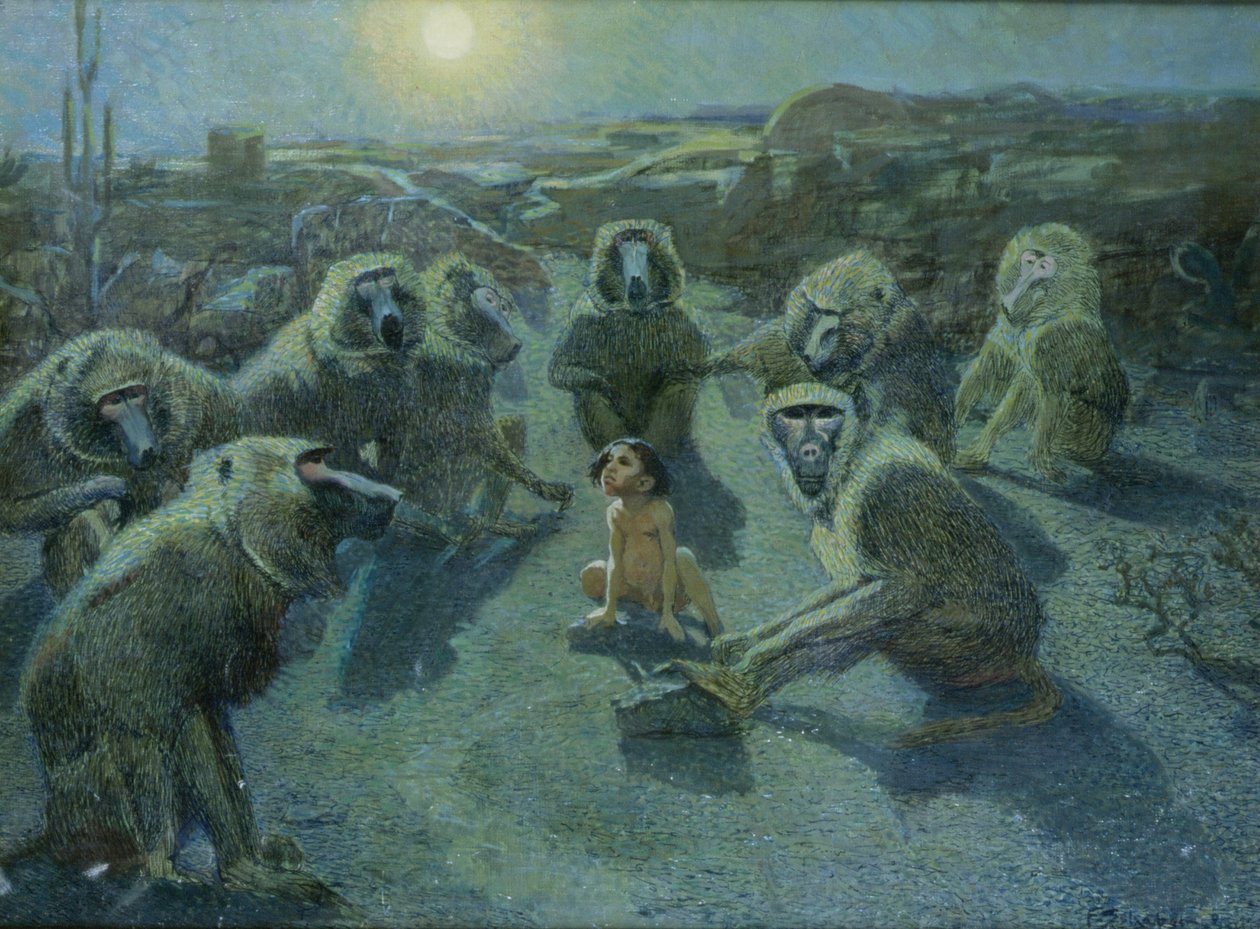 A majmok által elfogott Maugli (olaj és tinta, vászon) alkotó: Ferdinand Schebek
