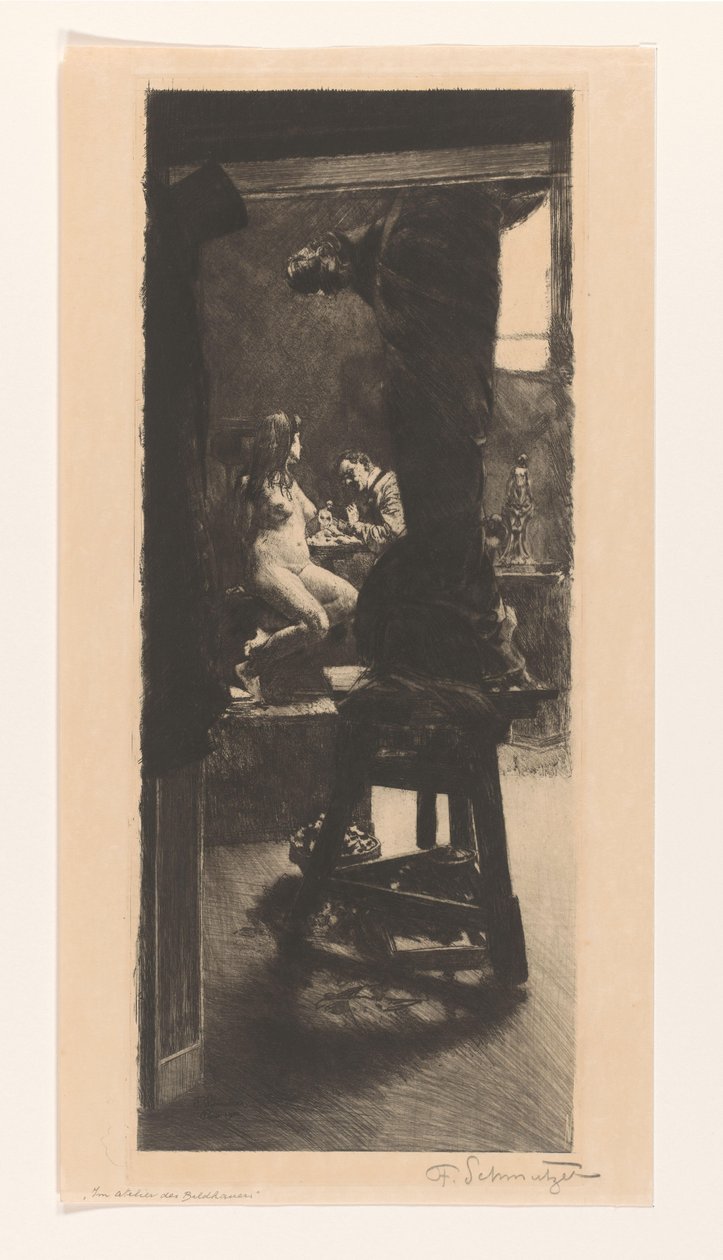 A szobrász műtermében (eredeti cím a tárgyon) alkotó: Ferdinand Schmutzer (signed by artist)