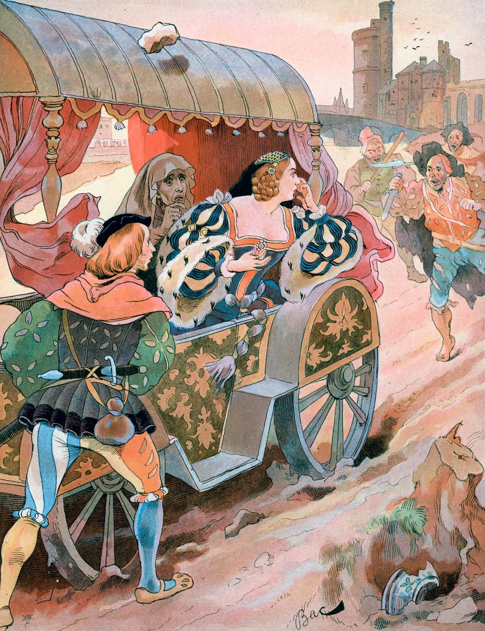 Támadás egy kocsi ellen, Quai de Nesles, I. Ferenc uralkodása, 16. század, 1870-1950. alkotó: Ferdinand Sigismund Bac