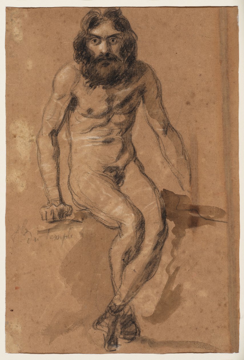Futó lovak (előlap); szakállas férfi, ülve (hátlap), 1800-1899 körül (fekete-fehér kréta (előlap), fekete-fehér kréta és barna mosás (hátlap), barna színű, előkészített hordozott papírra). alkotó: Ferdinand Victor Eugene (after) Delacroix