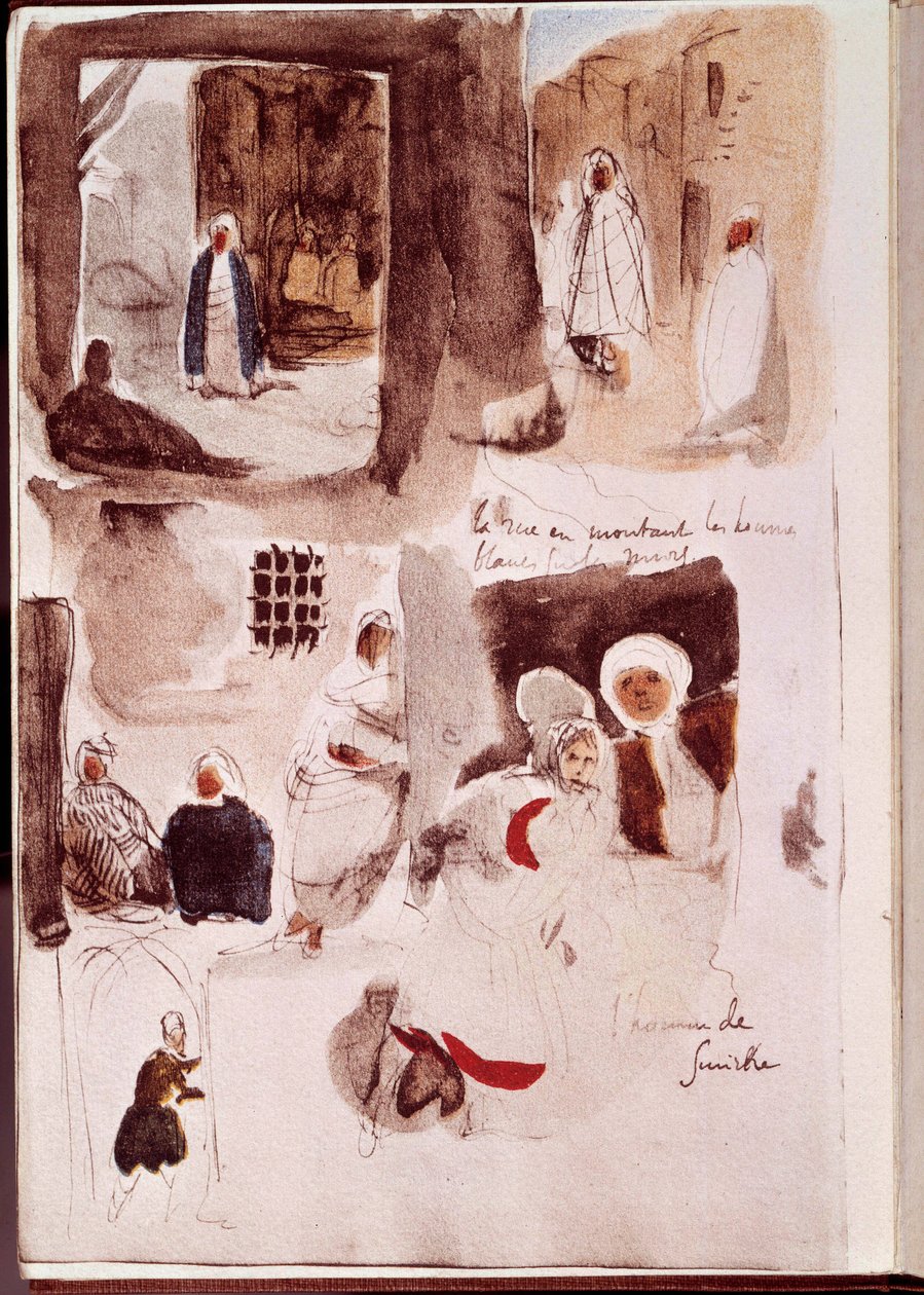 Album Észak-Afrikából és Spanyolországból: Utcák, falak és üzletek álló vagy ülő szereplőkkel, köztük Smirne emberével. Eugene Delacroix (1798-1863) akvarell tintával és tollal 1832 V. 0,19x0,12 m Párizs, Louvre Múzeum alkotó: Ferdinand Victor Eugene Delacroix
