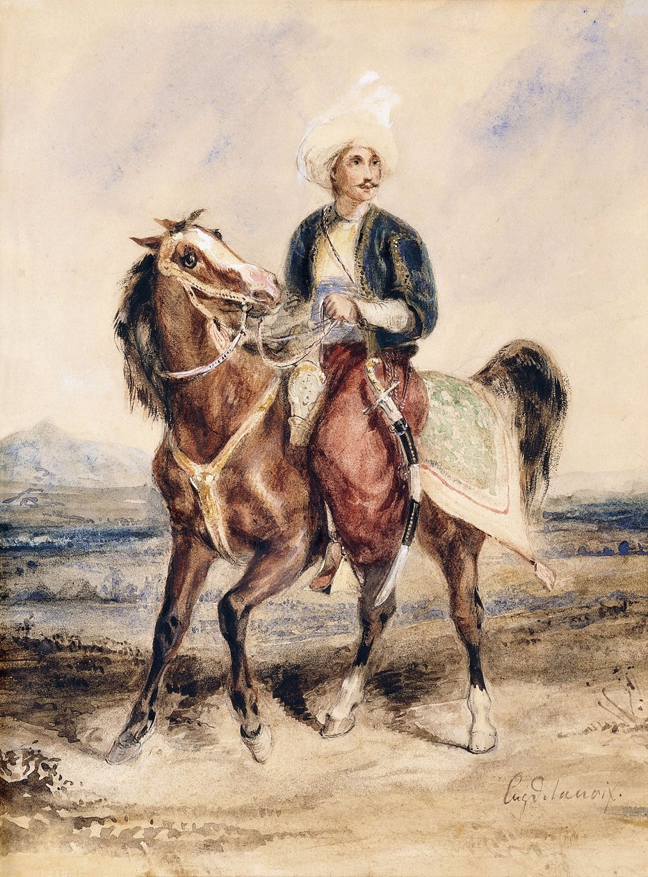 Egy arab harcos lóháton a tájon, alkotó: Ferdinand Victor Eugene Delacroix