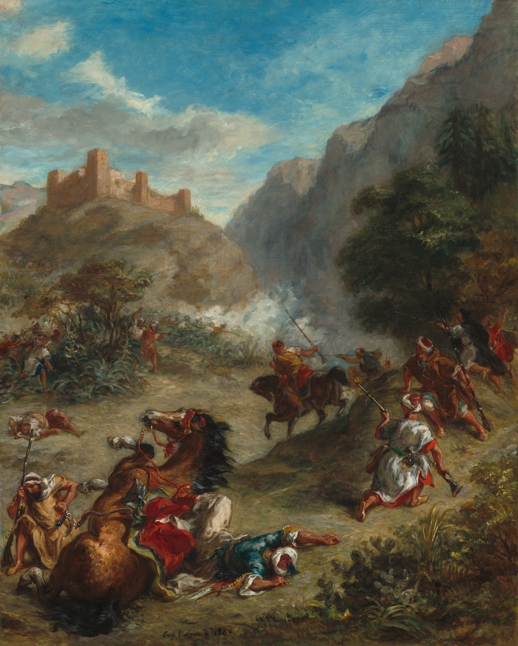 Arabok csatározása a hegyekben alkotó: Ferdinand Victor Eugene Delacroix