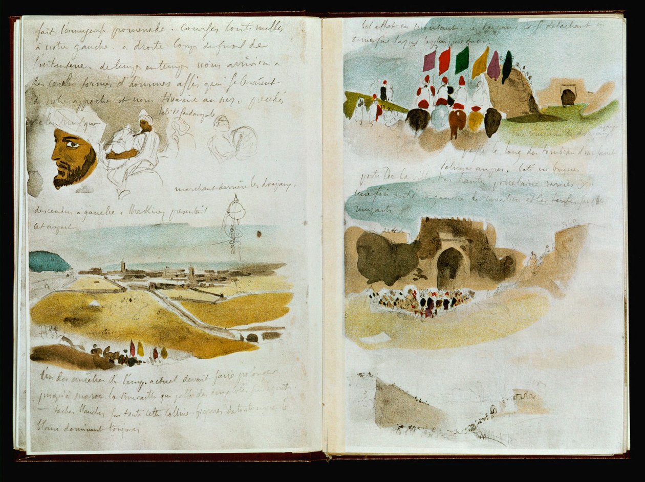 Marokkói igazolványok - Arrivee a Meknes ... alkotó: Ferdinand Victor Eugene Delacroix