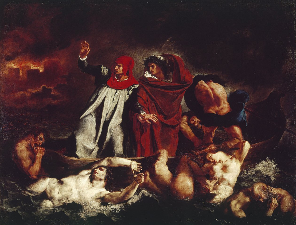Dante csónakja, Dante Alighieri Divina Commedia-ból (olaj, vászon alkotó: Ferdinand Victor Eugene Delacroix