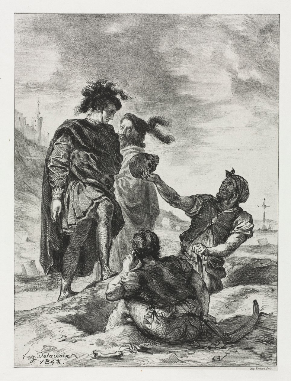 Hamlet: Hamlet és Horatio a sírásókkal, 1843. alkotó: Ferdinand Victor Eugene Delacroix