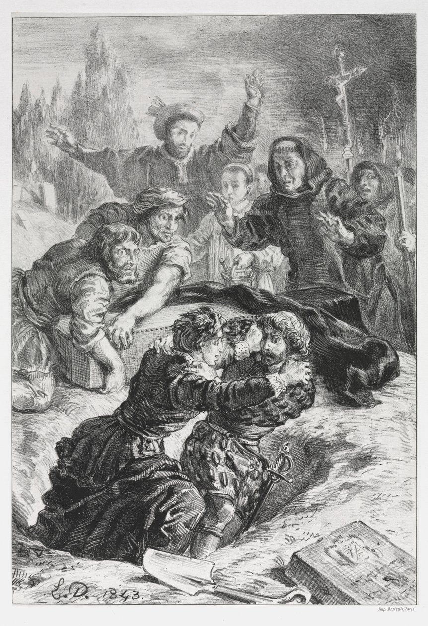 Hamlet: Hamlet és Laertes Ophelia sírjában, 1843. alkotó: Ferdinand Victor Eugene Delacroix