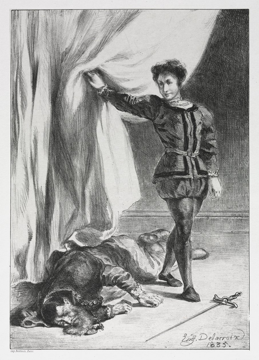 Hamlet: Hamlet és Polonius holtteste, 1835. alkotó: Ferdinand Victor Eugene Delacroix
