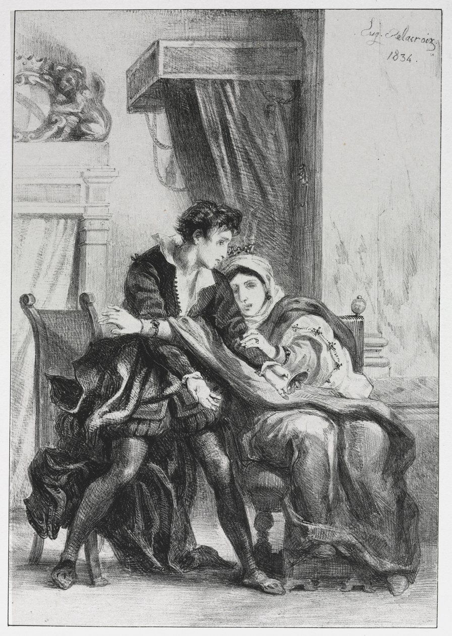 Hamlet: Hamlet és a királynő, 1834. alkotó: Ferdinand Victor Eugene Delacroix