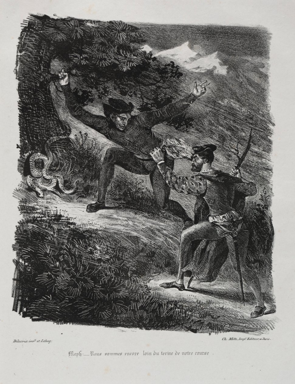 Illusztrációk Fausthoz: Faust és Méphistophélés a Hartz-hegységben, 1828. alkotó: Ferdinand Victor Eugene Delacroix