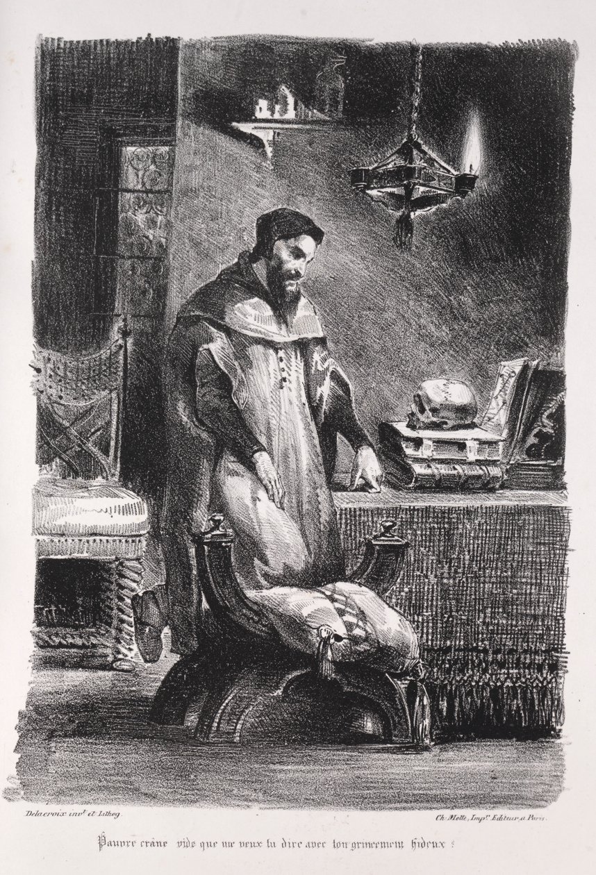 Illusztrációk Fausthoz: Faust az öltözőjében, 1828. alkotó: Ferdinand Victor Eugene Delacroix