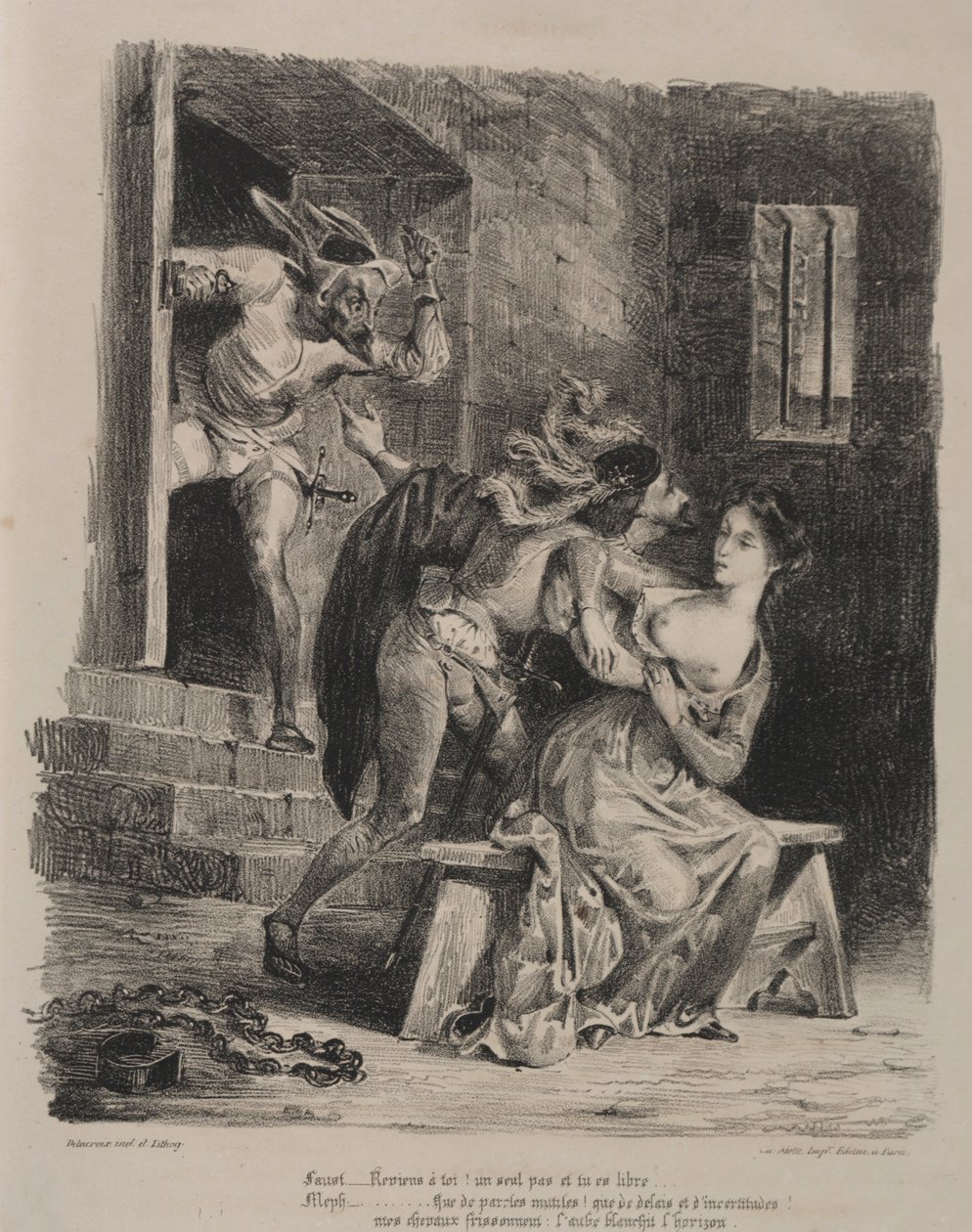 Illusztrációk Fausthoz: Faust Marguerite börtönében, 1828. alkotó: Ferdinand Victor Eugene Delacroix