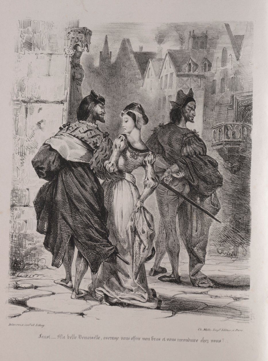 Illusztrációk Fausthoz: Faust Marguerite csábítására törekszik, 1828. alkotó: Ferdinand Victor Eugene Delacroix