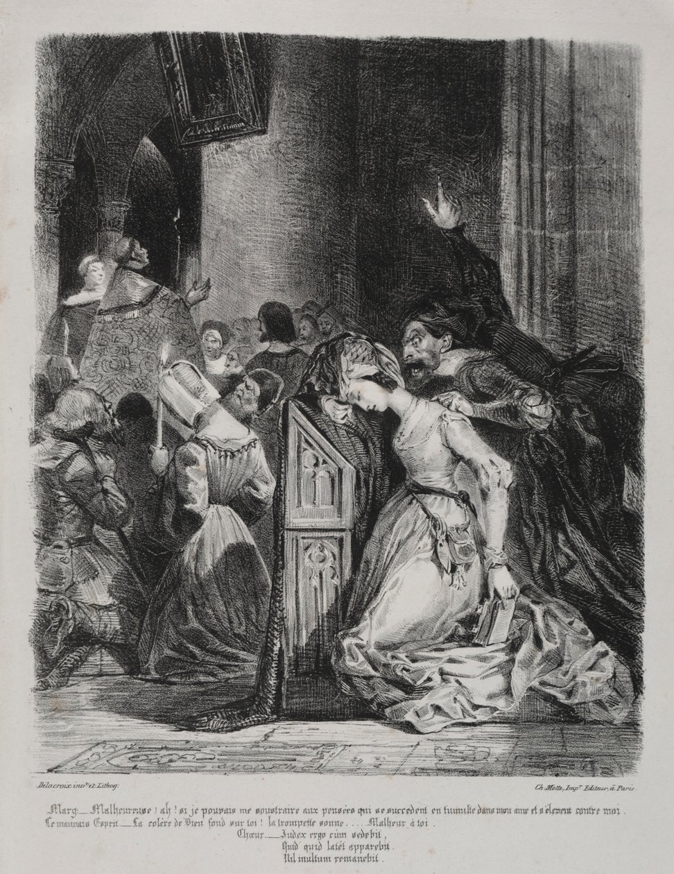 Illusztrációk Fausthoz: Marguerite a templomban, 1828. alkotó: Ferdinand Victor Eugene Delacroix